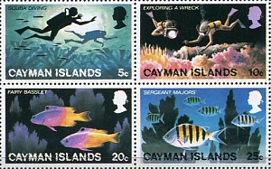 Кайман, 1977, Водолазный Спорт, Рыбалка, 4 отдельные марки